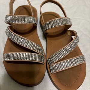 Elegant Tan Sandals with Rhinestone Straps